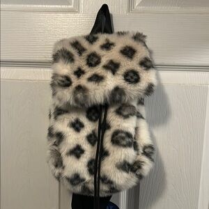 Black and White Leopard Print Faux Fur Bag